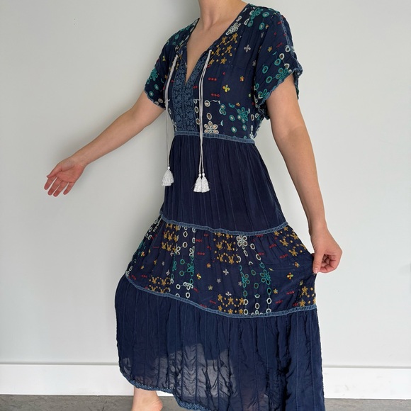 Johnny Was Navy Embroidered Midi Dress - Picture 2 of 7